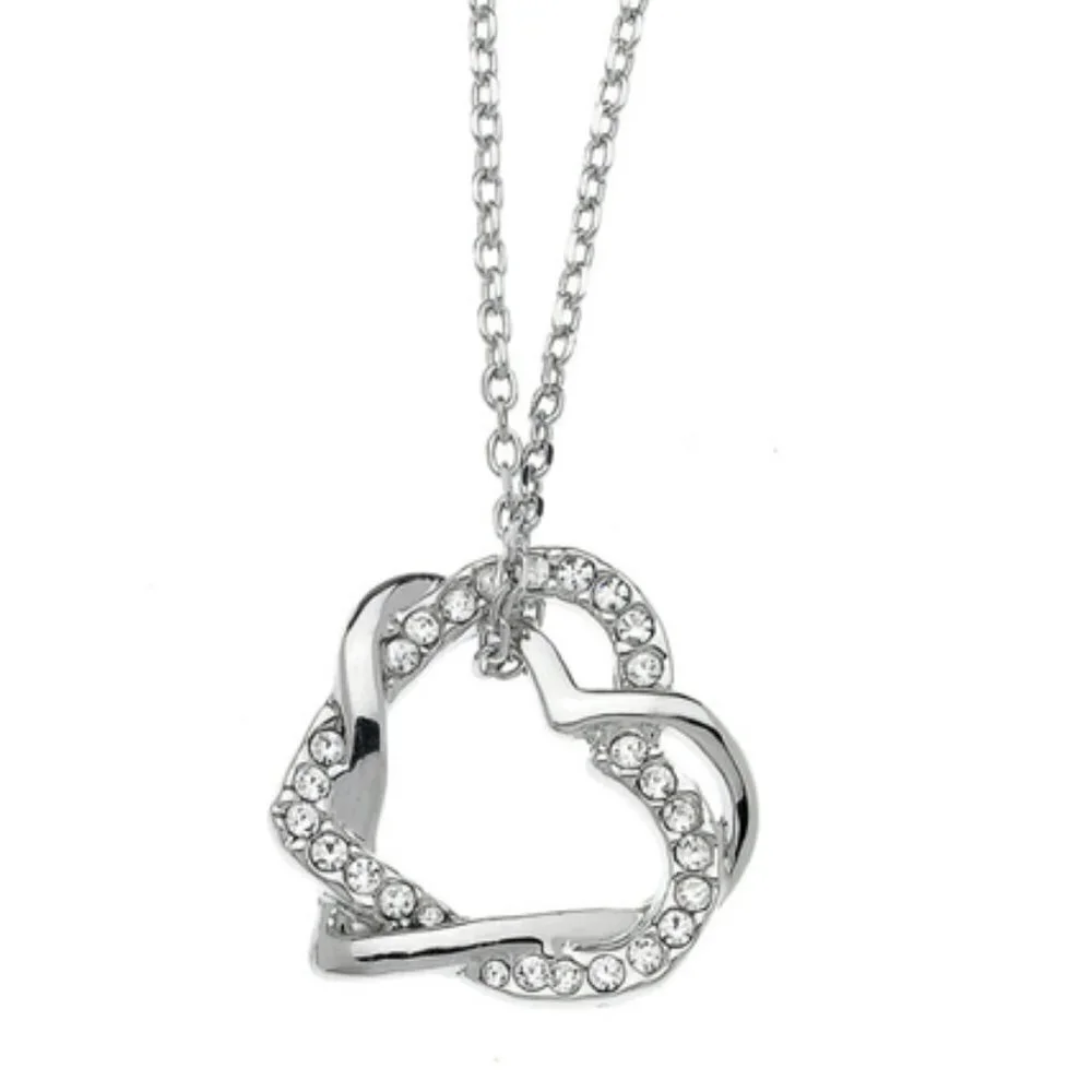 Swarovski Crystal Heart Necklace – Sterling Silver Double Twist Pendant, 18-inch